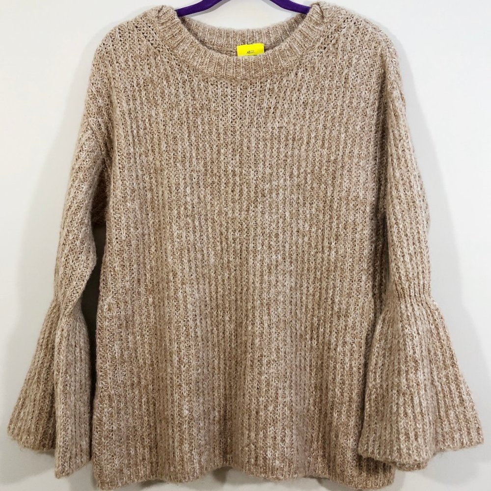 ROBERTA ROLLER RABBIT Bell Sleeve Mohair/Wool Oversized Sweater in Tan XS